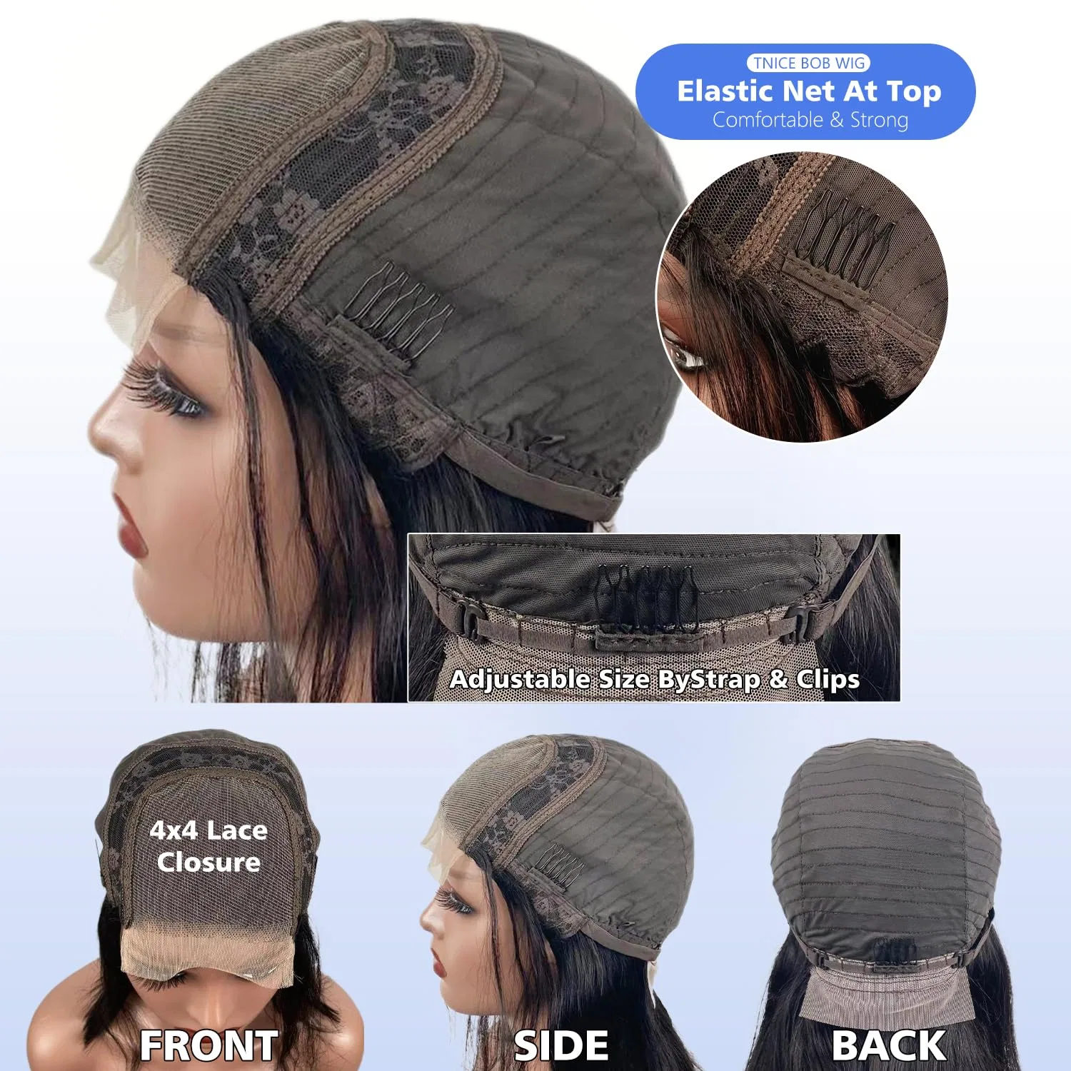 Бразильский парик-каре из натуральных волос 4x4 Lace Front Tnice, #1B — фото 4