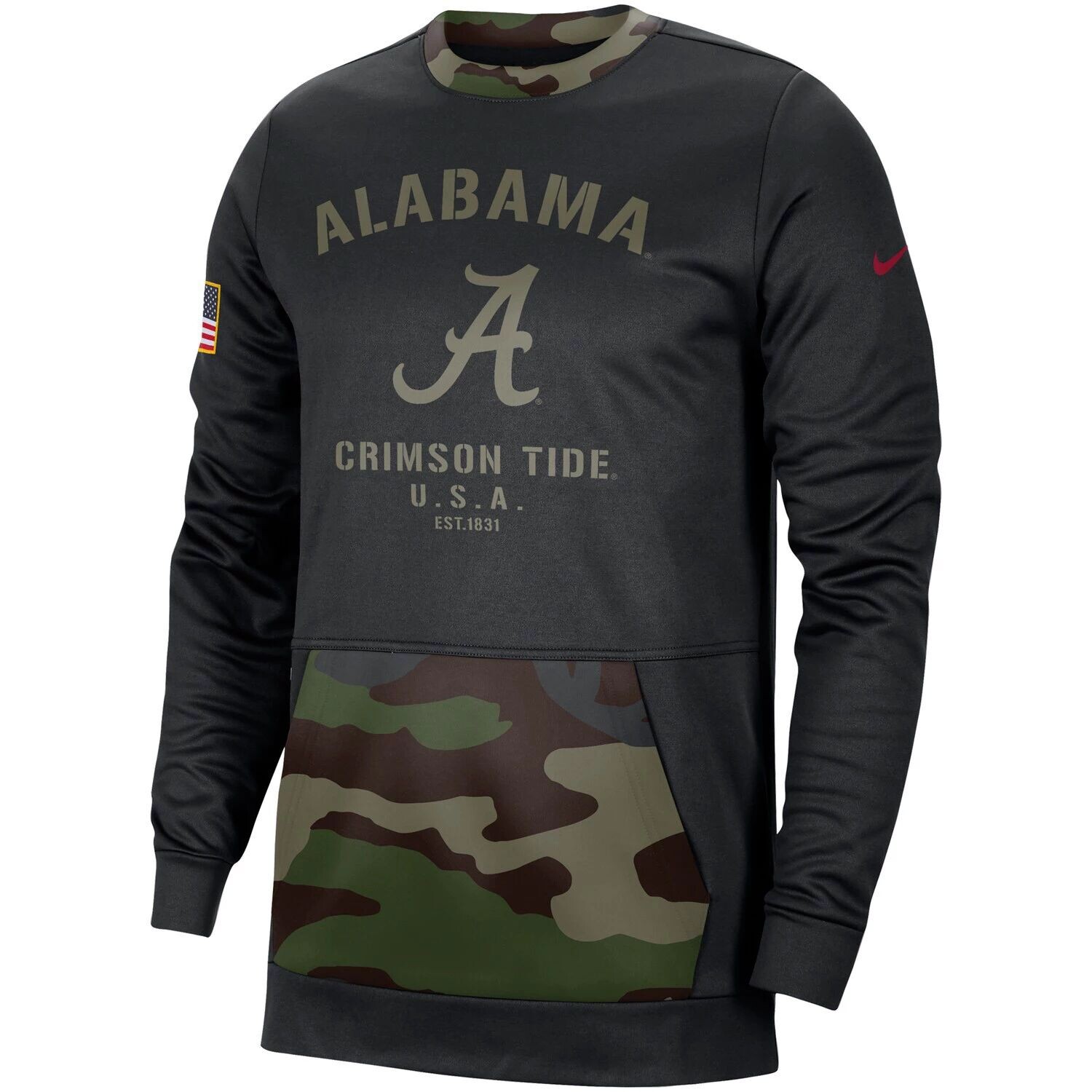 Мужской черный/камуфляжный пуловер Alabama Crimson Tide в стиле милитари свитшот Nike — фото 2