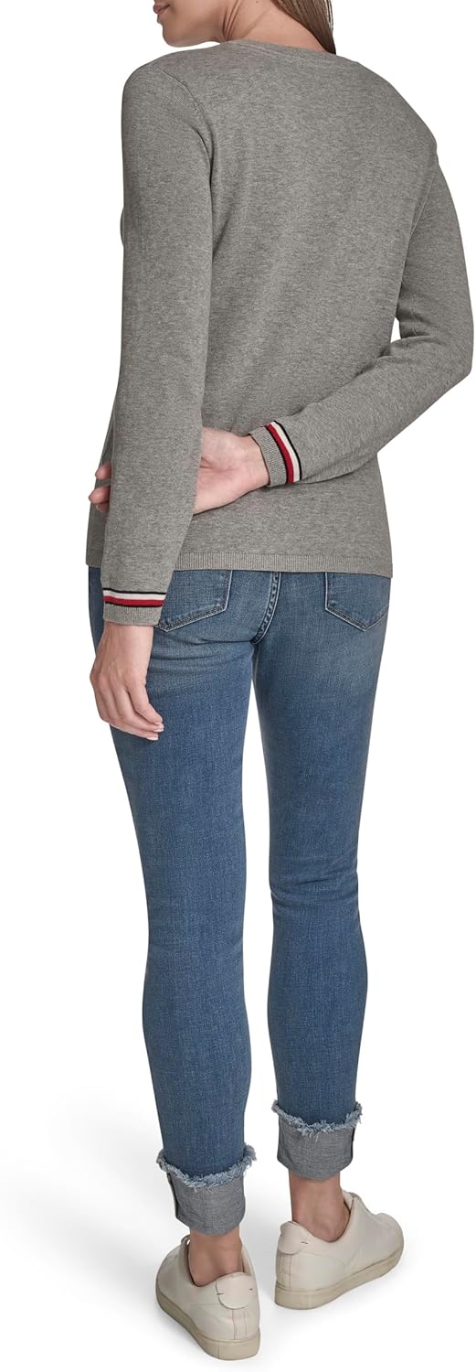 Женский повседневный свитер Tommy Hilfiger с круглым вырезом, Medium Heather Grey Multi Terrier — фото 4