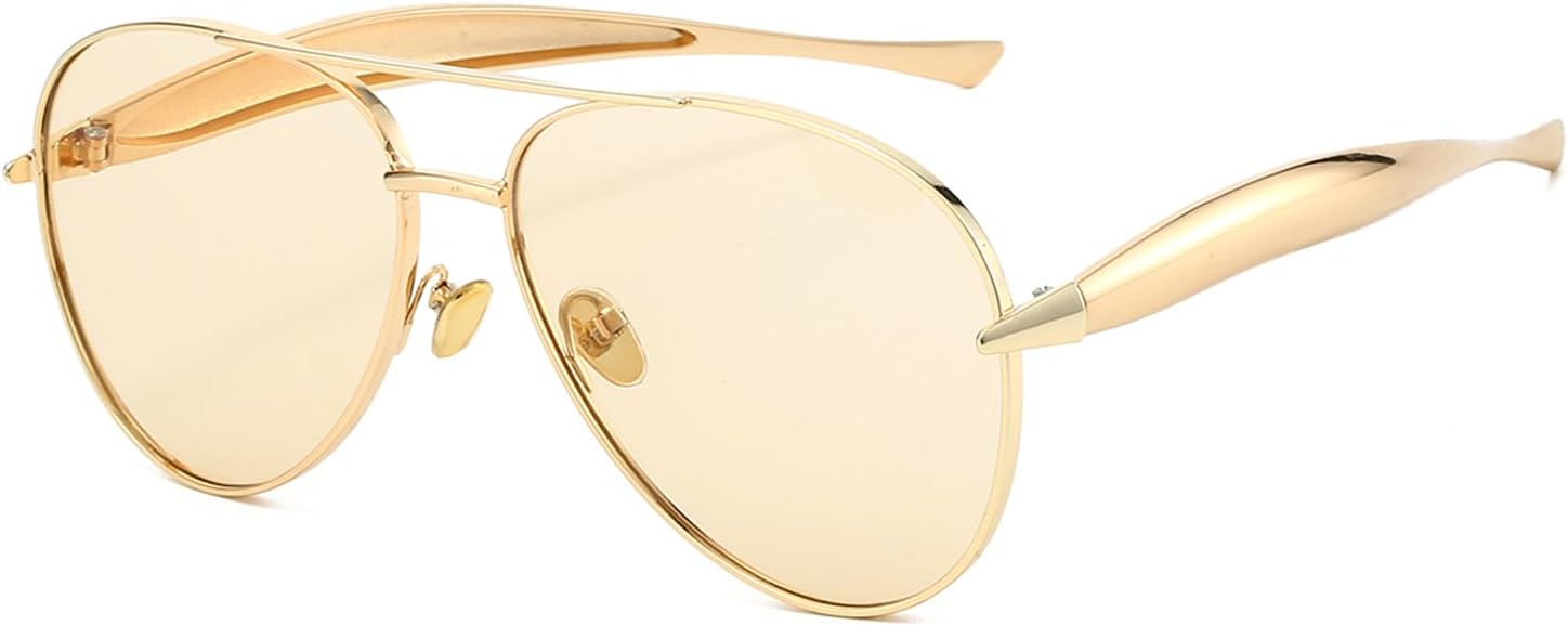 

Ретро золотые солнцезащитные очки-авиаторы для женщин и мужчин, модные большие солнцезащитные очки-авиаторы в стиле 70-х, металлические винтажные очки REELORATTA, Champagne