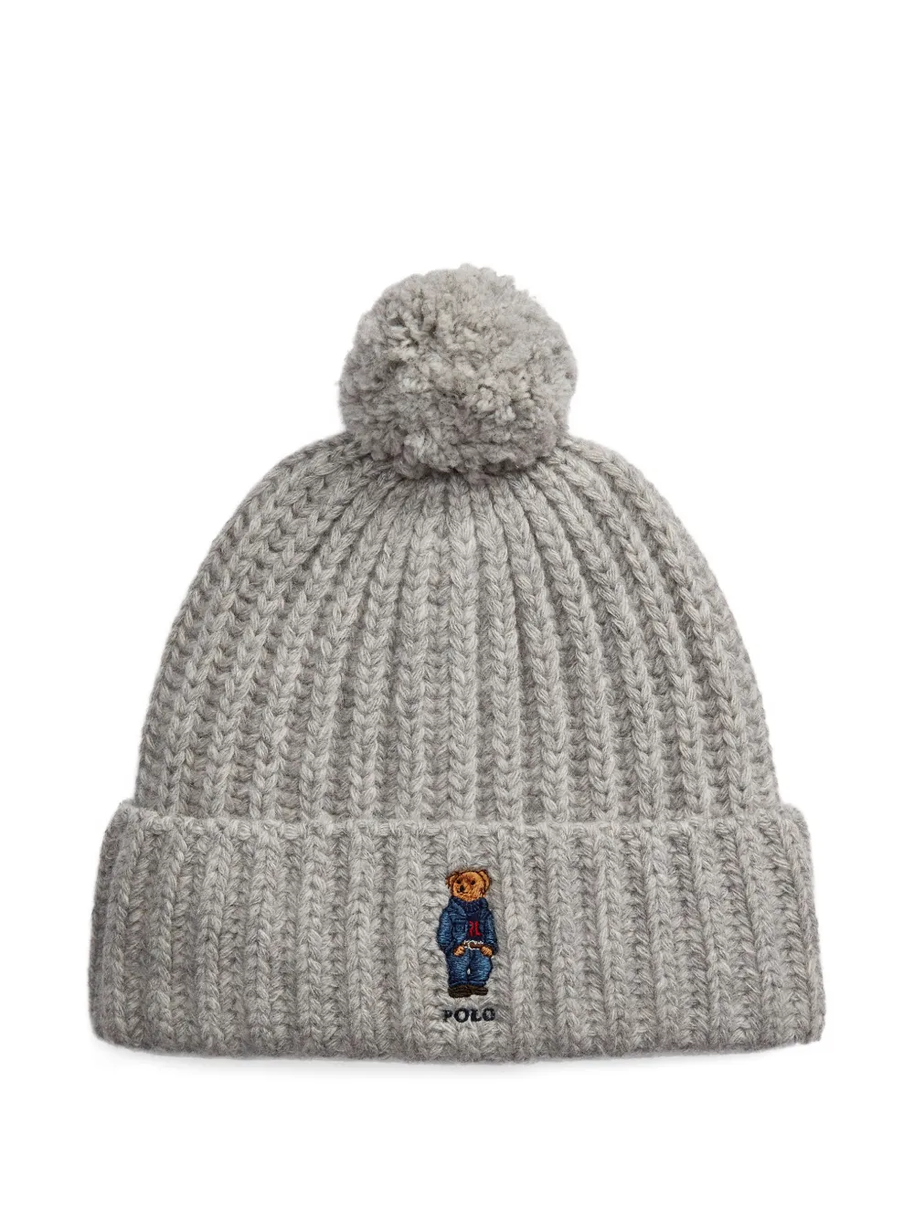 

Шапка бини в рубчик с помпоном POLO RALPH LAUREN, серый