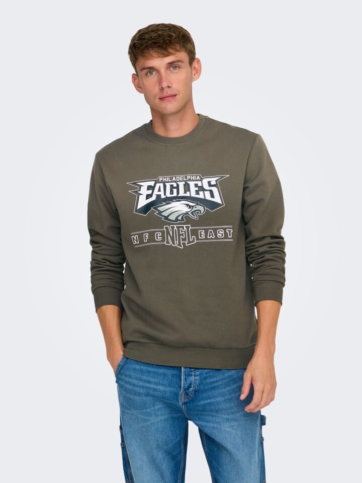 

Толстовка Only&Sons Rundhals Sweatshirt Eagles / Raiders NFL Weiches Langarm Pullover, коричневый