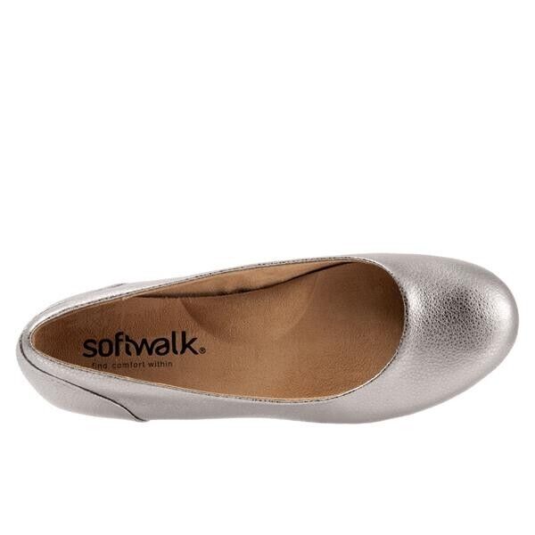 Женские балетки Softwalk Sonoma US 7, платиновые кожаные на плоской подошве, удобные ZPO2578, серебряный — фото 3