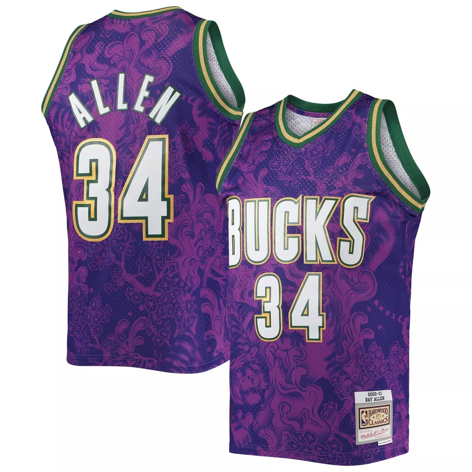 

Мужская майка Mitchell & Ness Ray Allen Purple Milwaukee Bucks Hardwood Classics 2000-01 Lunar New Year Swingman Jersey