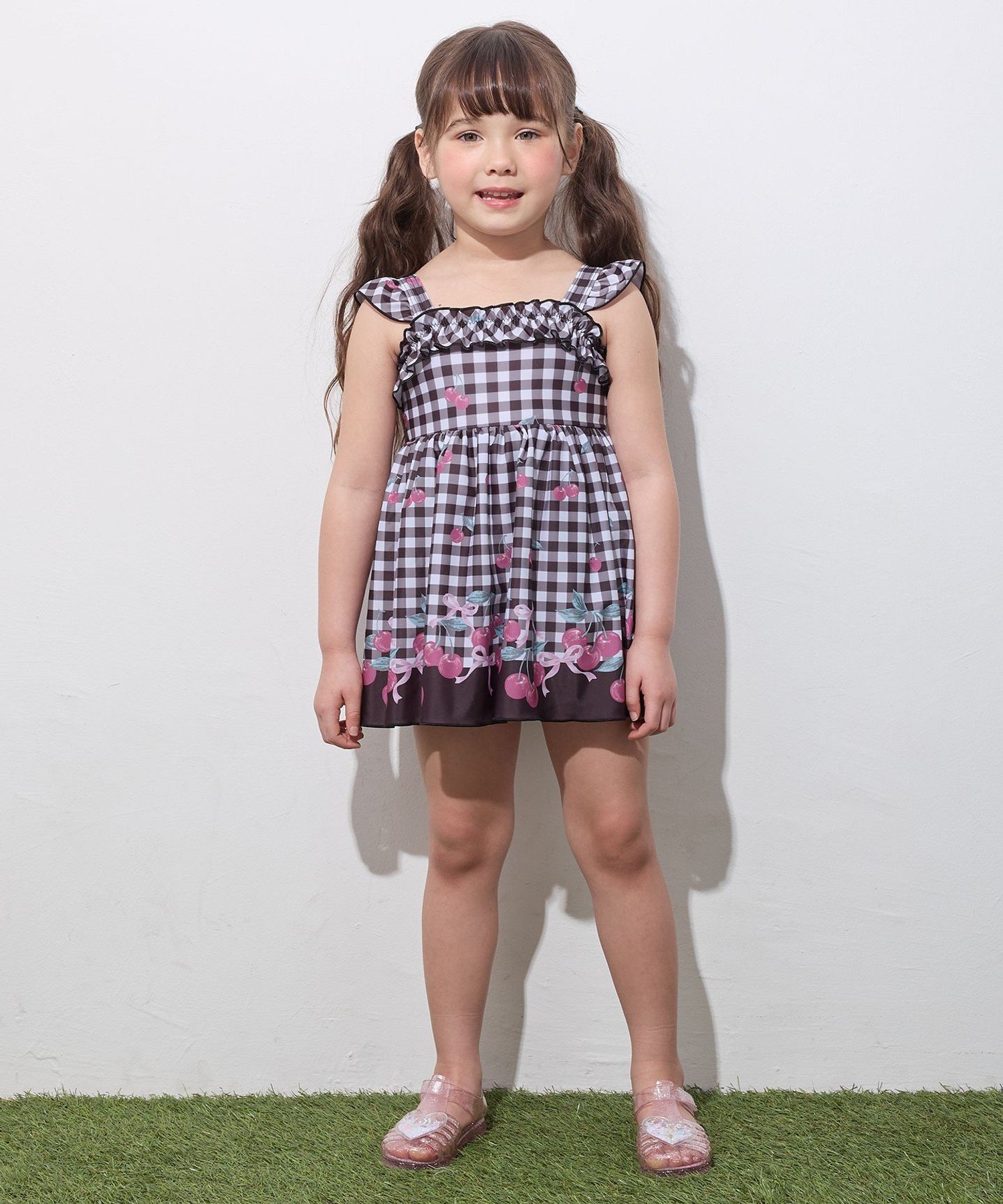 Слитный купальник в клетку с фруктовым принтом ANY KIDS, Black x Cherry [305] — фото 2