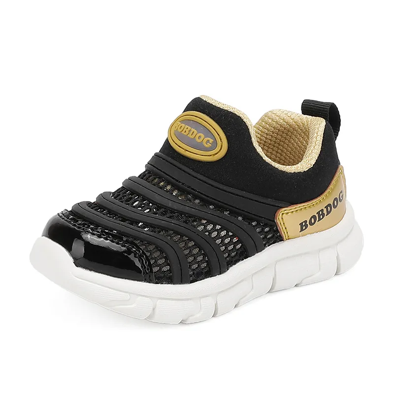 Slip resistant rebound low top toddler shoes kids' BOBDOG, 22017 черный/золото (Mesh)