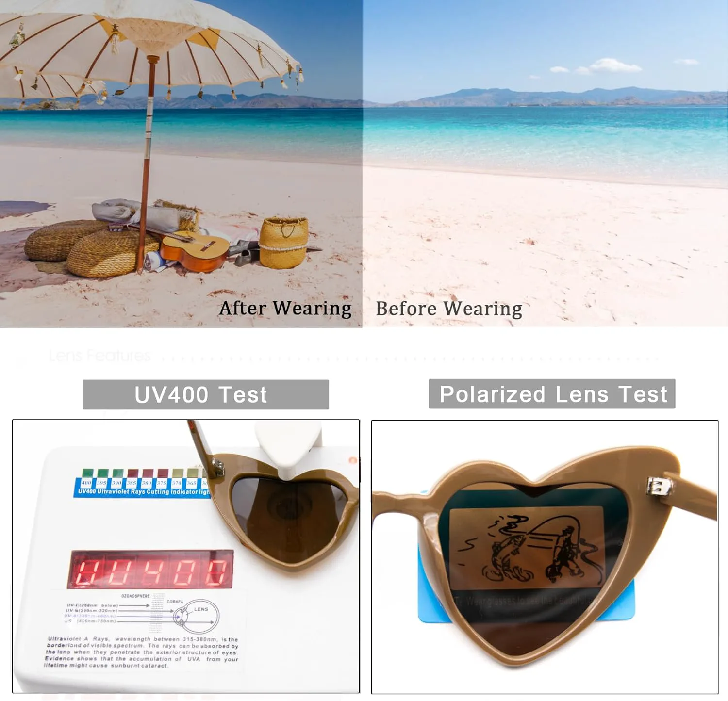 

Солнцезащитные очки Long Keeper Polarized Heart - винтажные женские солнцезащитные очки в форме сердца "кошачий глаз" для вечеринок, свадеб и путешествий, White Black