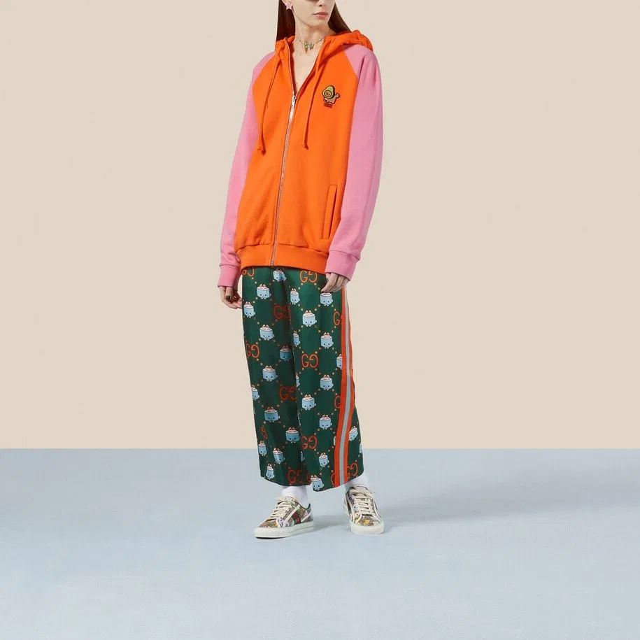 Свитшот с капюшоном GUCCI женский, свободный крой, оранжевый — фото 3