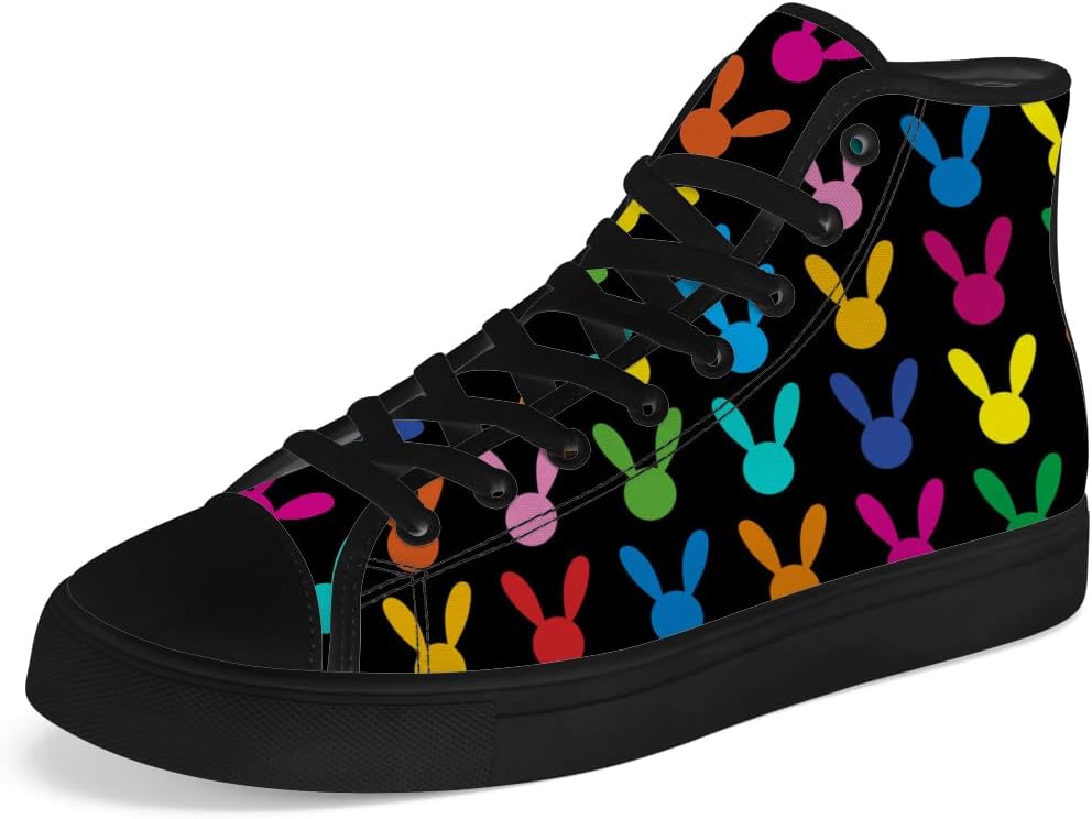 

Кеды на высокой подошве из канвы для мужчин и женщин к Пасхе, высокие кроссовки с рисунком пасхальных кроликов, шнуровка, повседневная обувь, подарок для девушки или парня Chebing, черный
