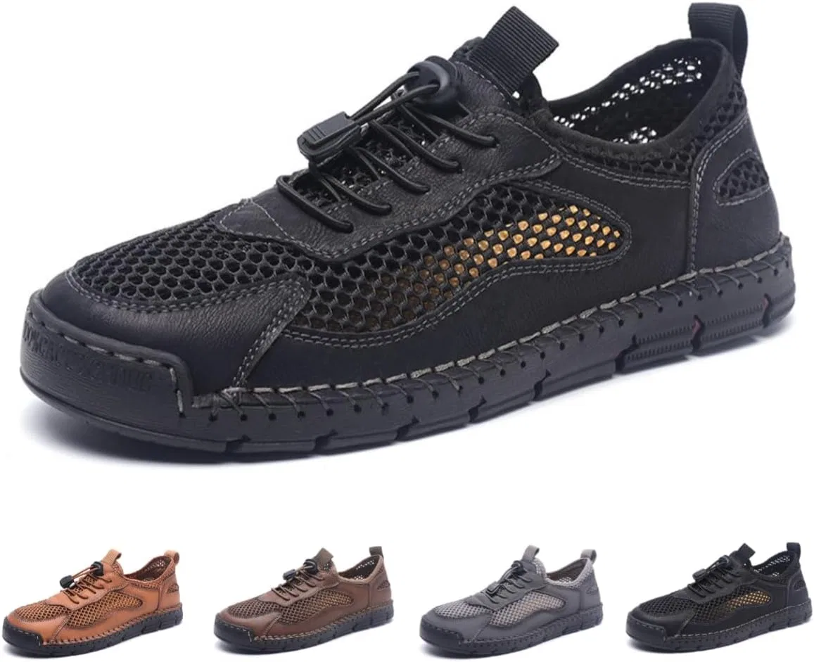 Мужские сандалии кожаные сетчатые Loafers Black Cibenf
