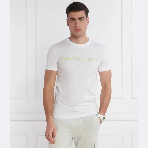 Футболка узкого кроя с логотипом учреждения Calvin Klein, белый — фото 2