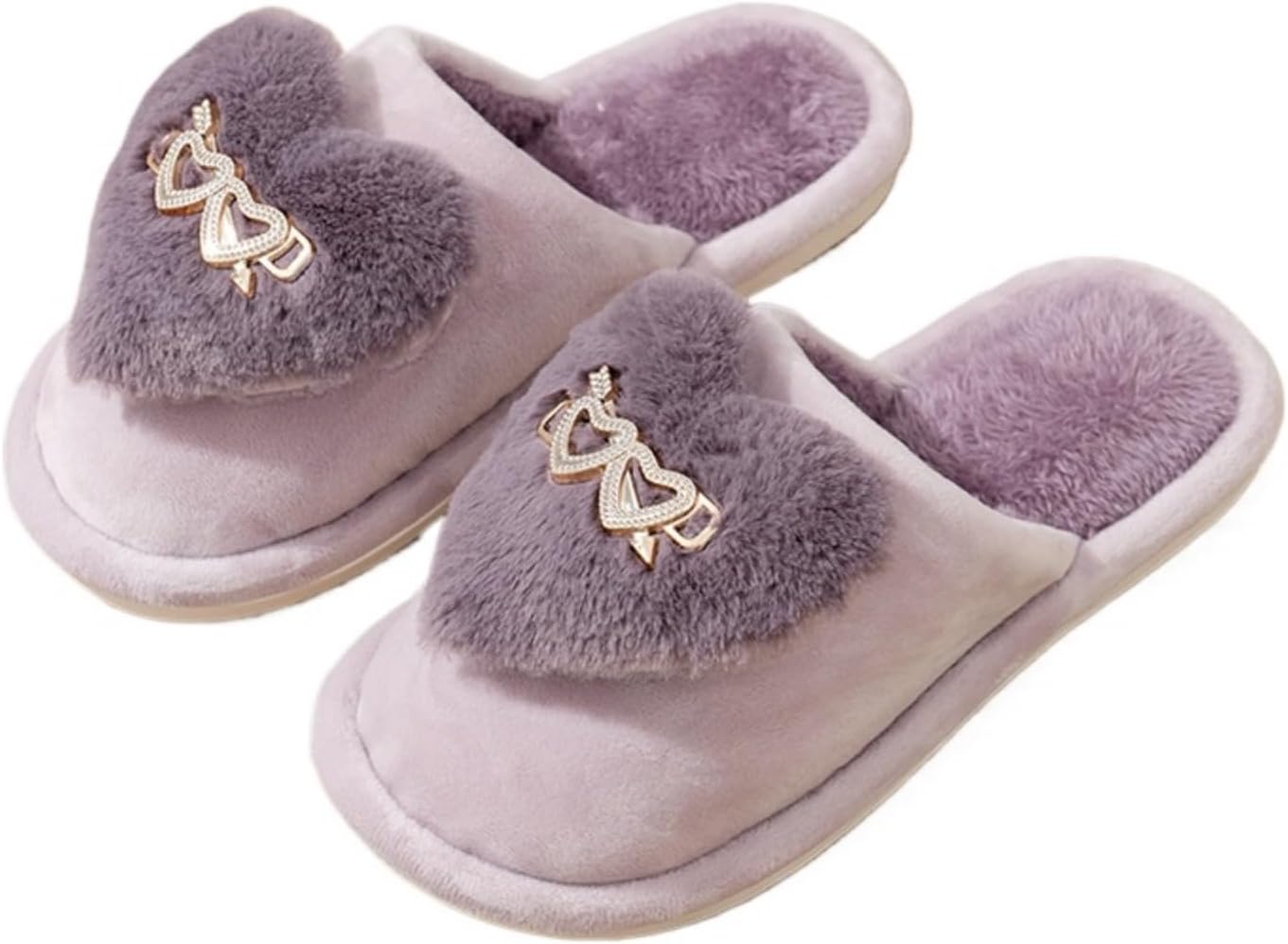 

Милые домашние тапочки в форме сердца на День святого Валентина для женщин и мужчин, пар, пушистые, мягкие, уютные, для дома и улицы, теплые, с нескользящей подошвой Elirar, фиолетовый