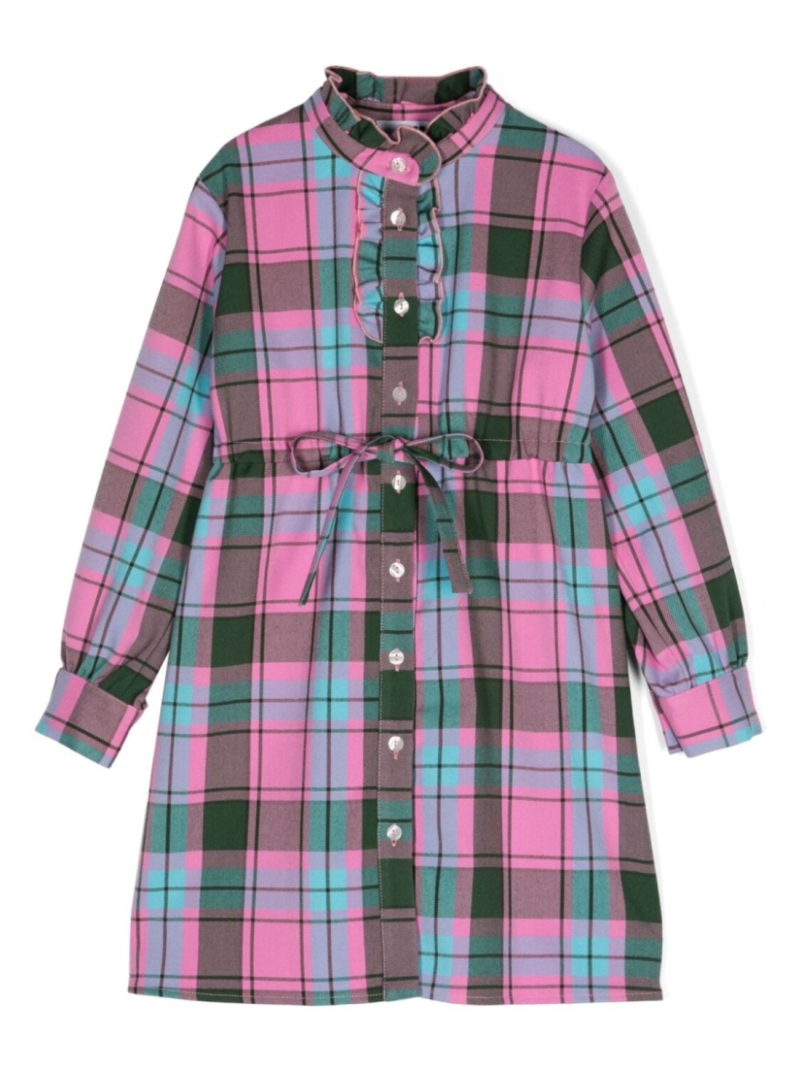 

MSGM Kids клетчатое платье-рубашка с вышитым логотипом, розовый