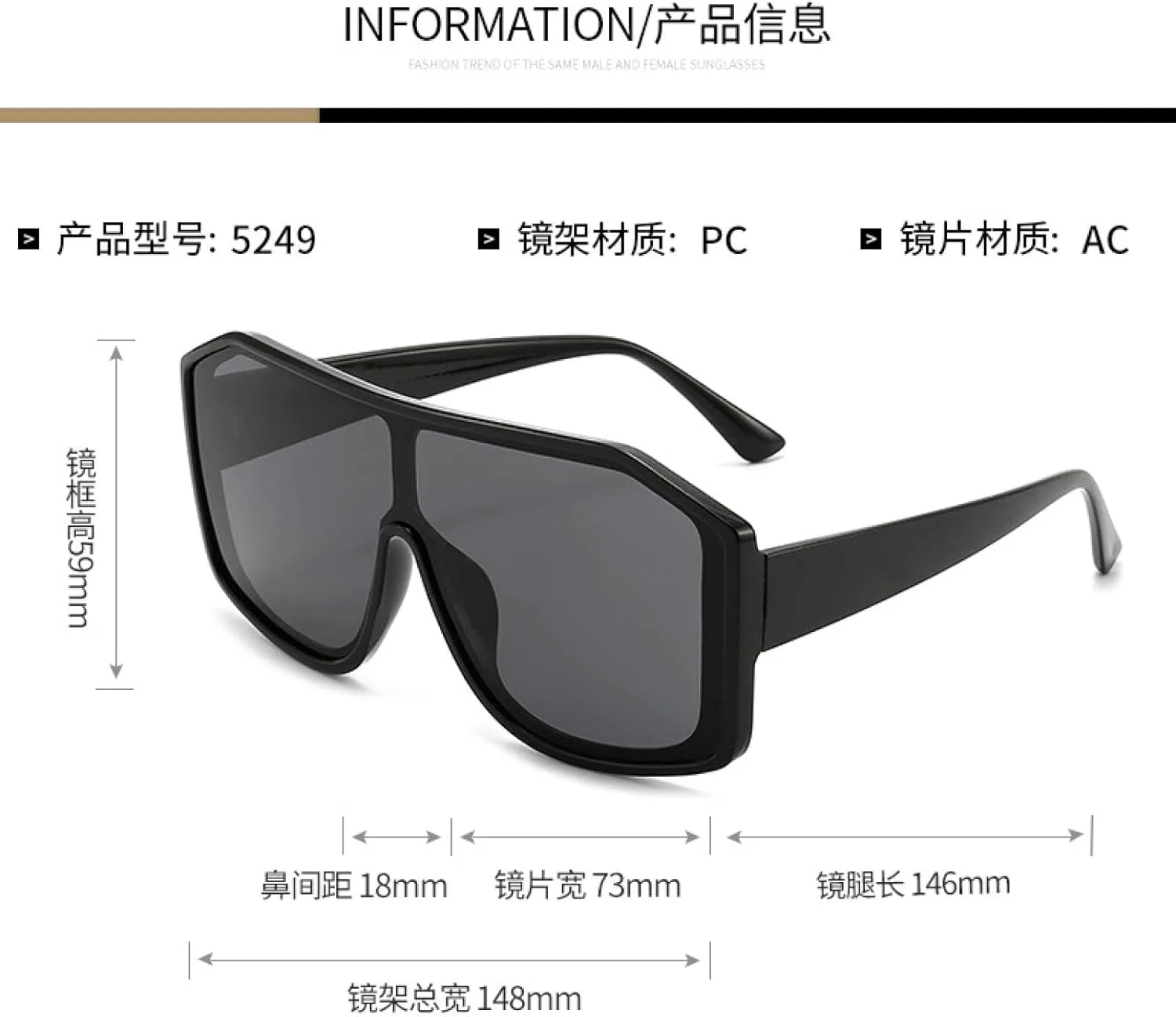 

Винтажные солнцезащитные очки большого размера с цельной оправой для женщин и мужчин, роскошные очки унисекс с защитой от УФ-излучения UV400 TKKTLLT, Black Gray