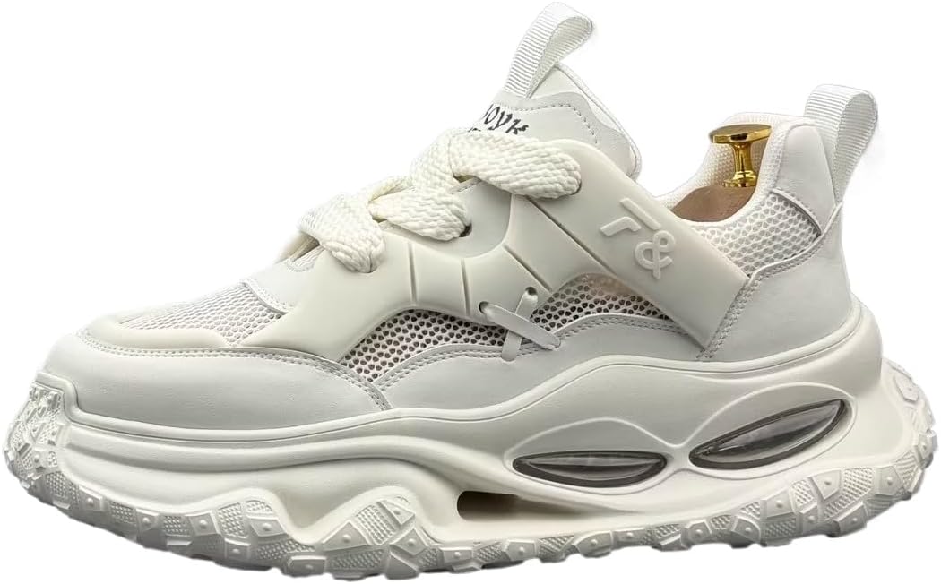 

Мужские стильные высокие кожаные кроссовки Y2K с сетчатыми вставками, удобные для повседневной носки, с увеличением роста на 5 см для ежедневной активности и уличного стиля Ctkvbmeoi, белый