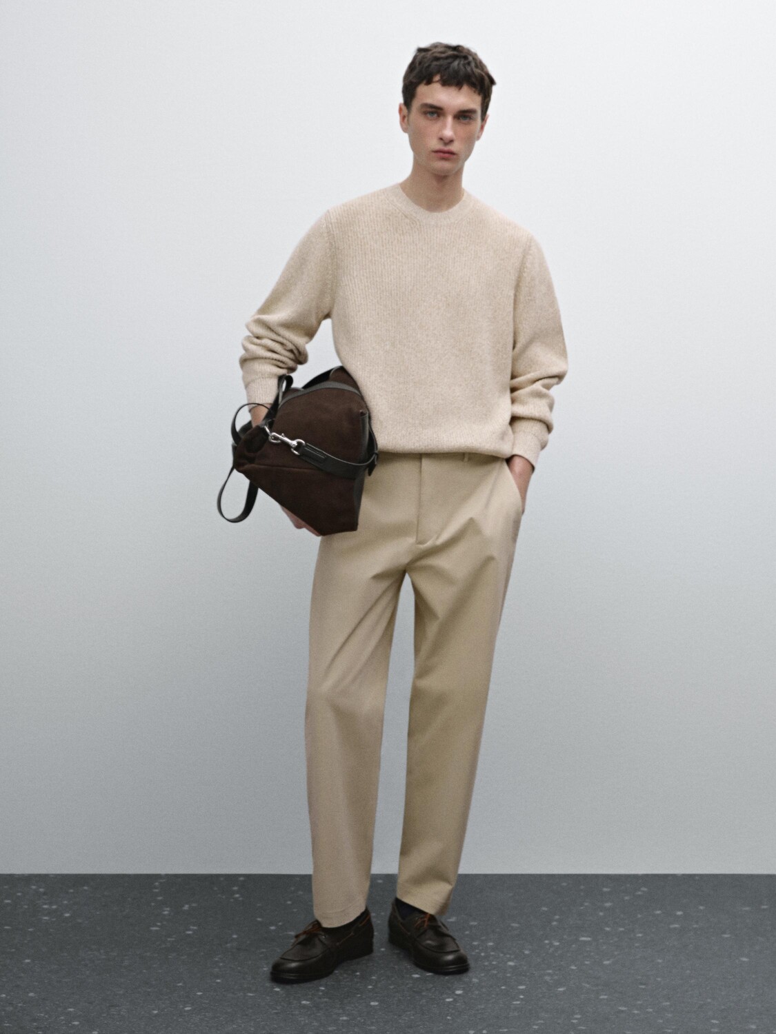 

Свитер из 100% хлопка в рубчик Massimo Dutti, бежевый