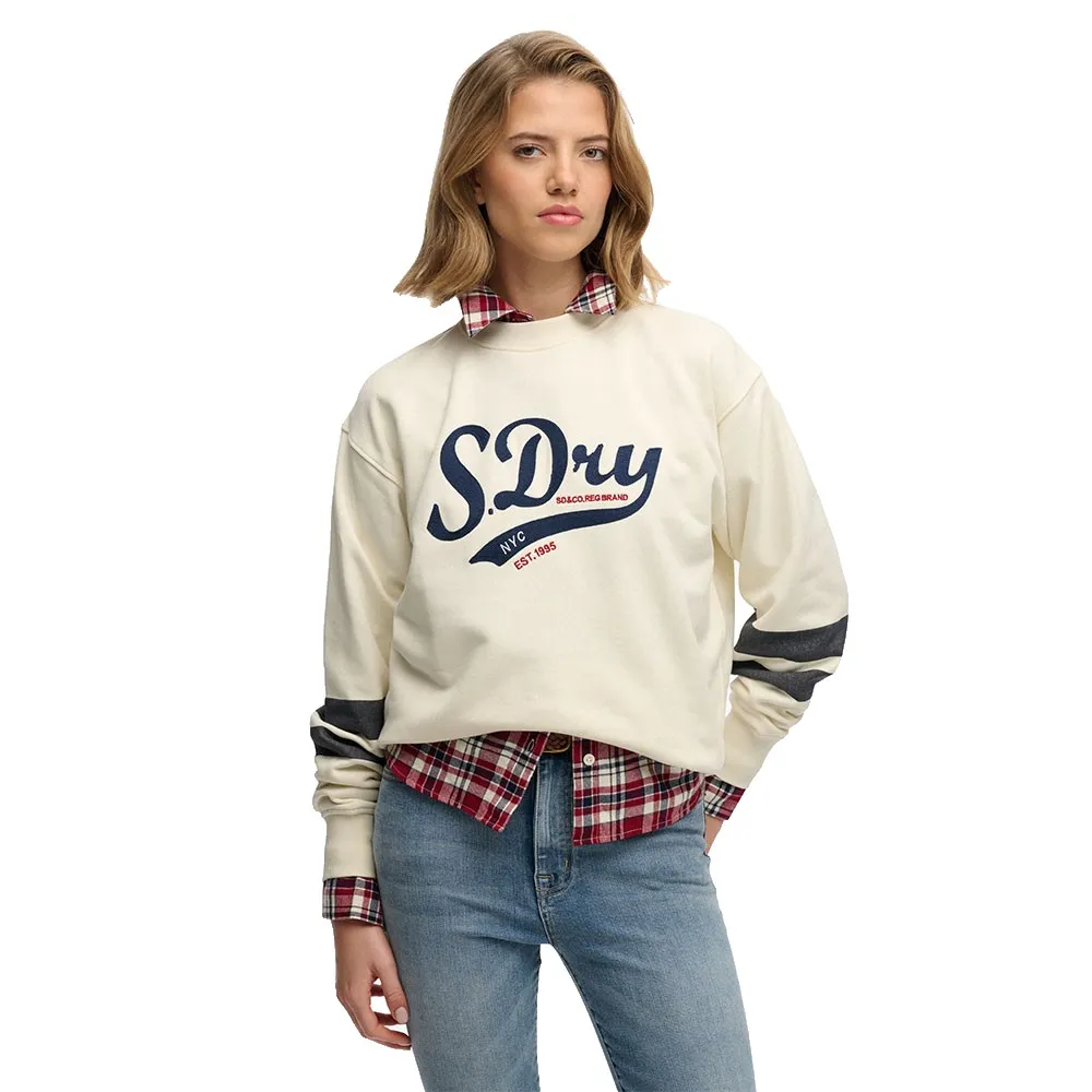 

Толстовка Superdry Varsity Script Loose Crew, бежевый