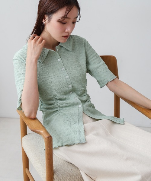 

Топ с короткими рукавами, присборенный, с воротником Bab, зеленый