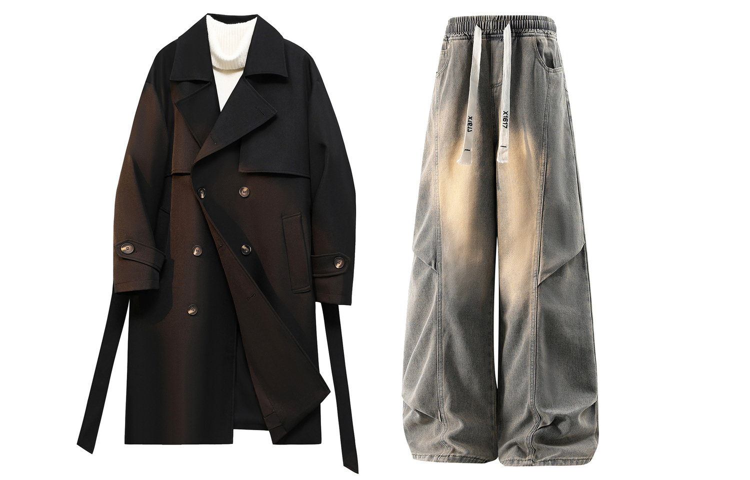 

Повседневная спортивная одежда Unisex с лацканом Lapel Moderate X1617, черный trench coat+желтый mud pants[no print]