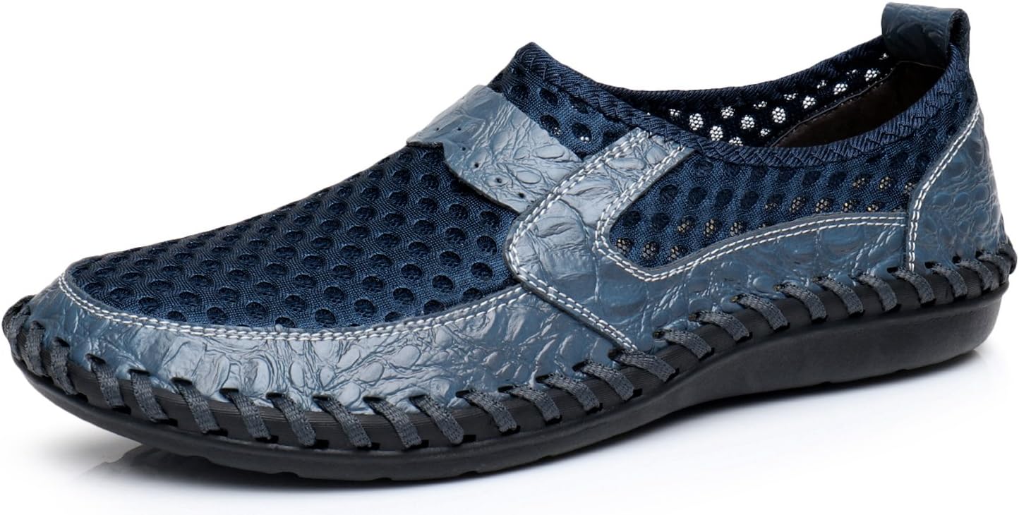 

Мужские сетчатые дышащие лоферы для прогулок, легкие слипоны, повседневные сетчатые туфли с шитьем, туристические туфли с сотами Tasogen, темно-синий