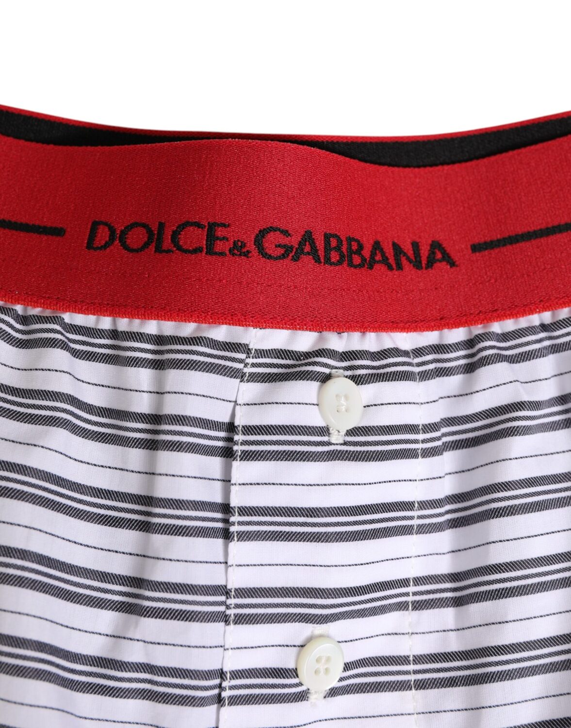 Купальники-шорты из белого хлопка в полоску с красным поясом Dolce & Gabbana, белый — фото 2