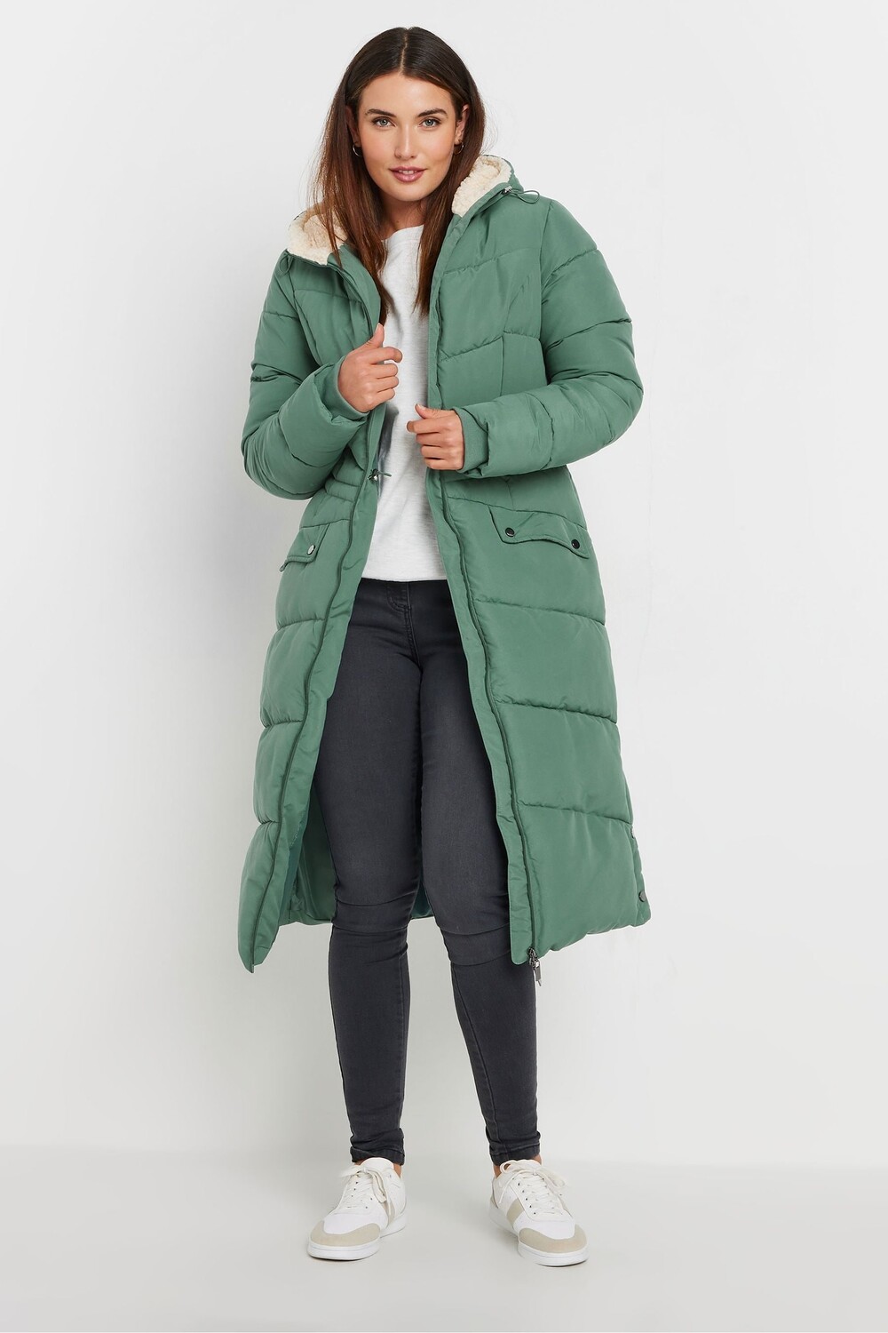

Пальто миди с капюшоном Borg Long Tall Sally, зеленый