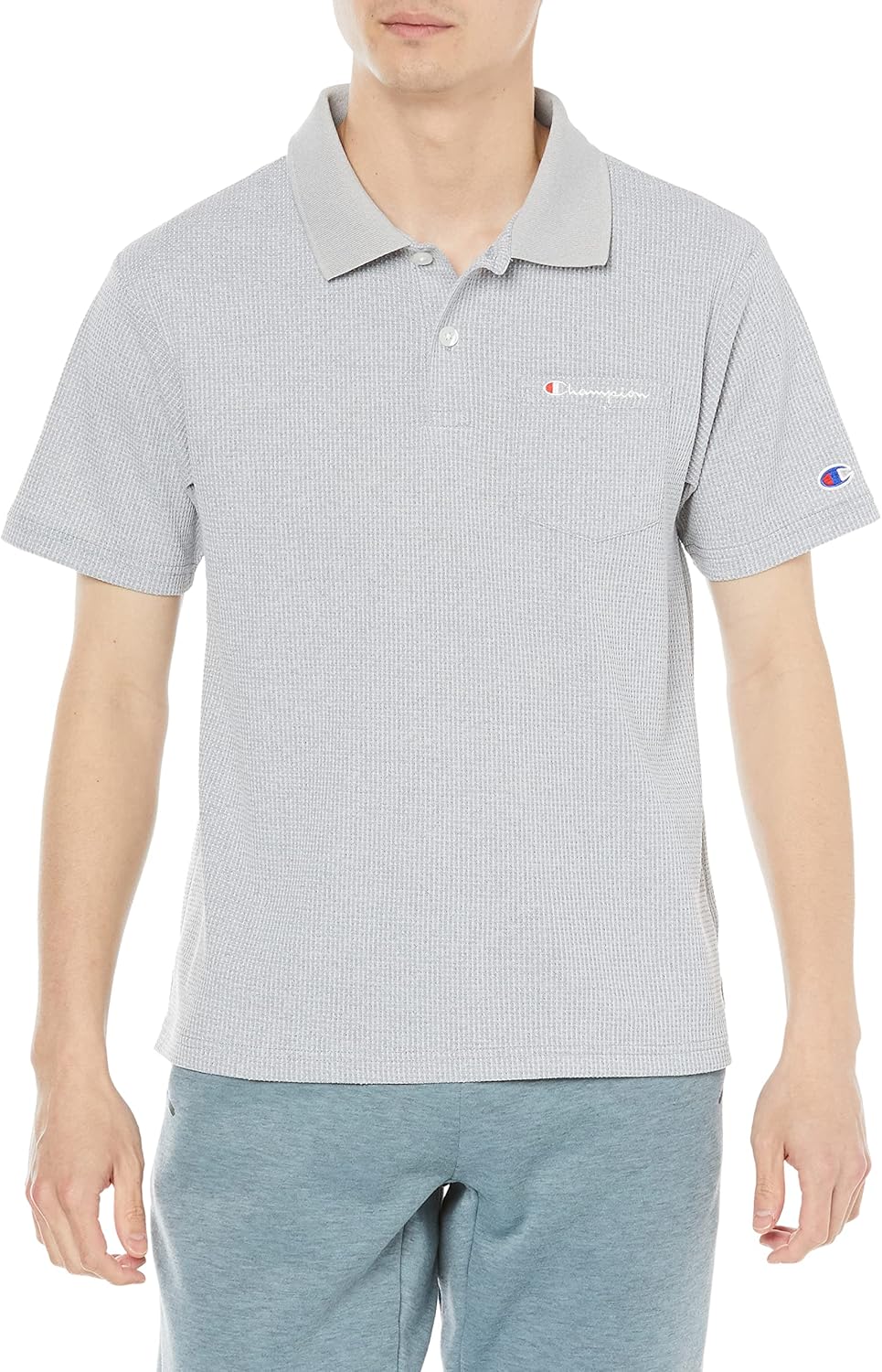 

Футболка Champion C3-XS314 с коротким рукавом, быстросохнущая, с защитой от тепла и УФ-излучения, с логотипом, поло, мужская спортивная футболка, серый