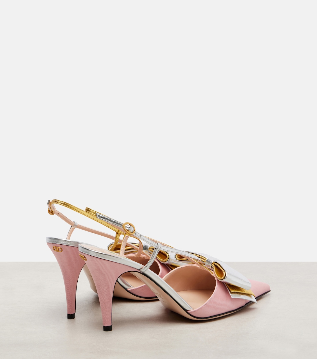 Bowow 85 туфли-лодочки с ремешком на щиколотке из кожи и ткани в рубчик Valentino Garavani, Bubble/Silver/Old Gold — фото 2