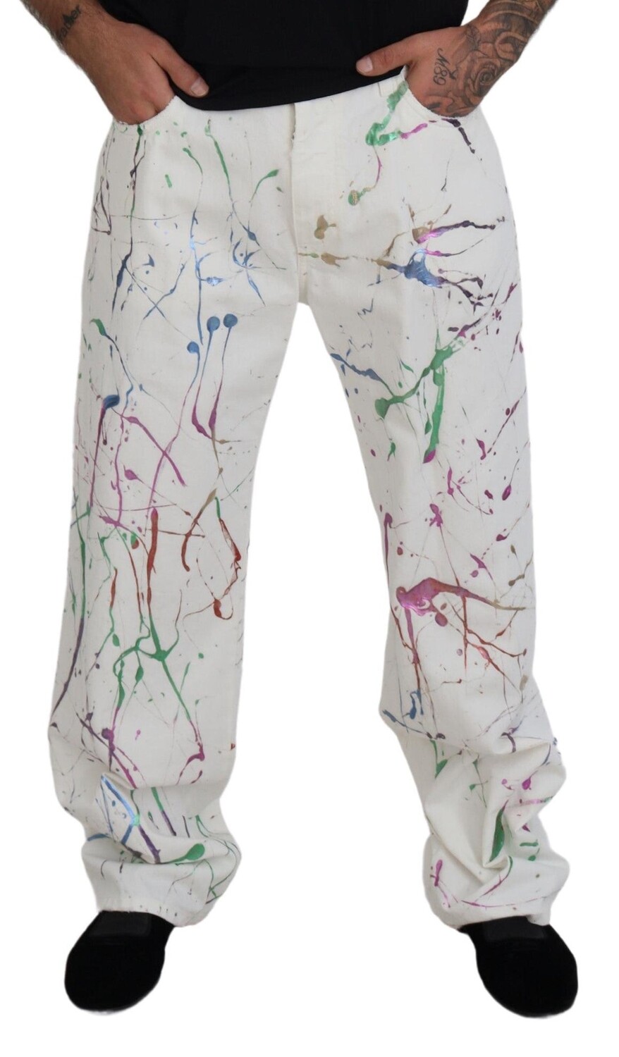 

Dolce & Gabbana Chic Splash Print синие мужские брюки, белый