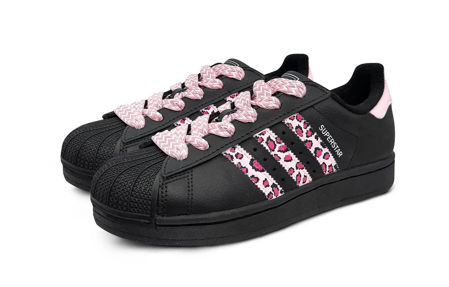 Adidas Originals Детские низкие кеды для скейтбординга Superstar 2 с розовым леопардовым принтом, износостойкие, черные и розовые — фото 4