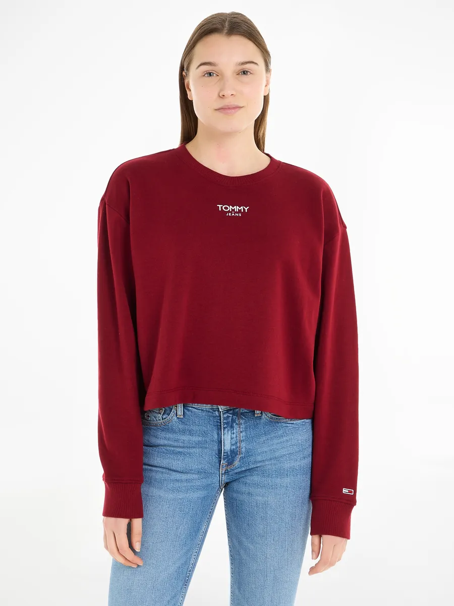 

Толстовка Tommy Jeans "TJW RLX CRP ESS LOGO CREW" с логотипом Tommy Jeans, цвет Rouge