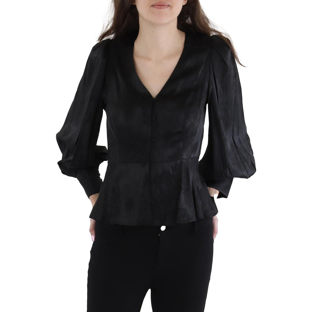 

Женский однотонный атласный топ с баской BCBGMAXAZRIA, черный