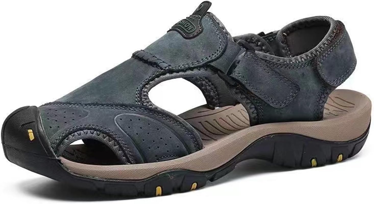 

Мужские кожаные походные сандалии DMGYCK с поддержкой свода стопы, ортопедические спортивные восстановительные сандалии для ходьбы, летние повседневные сандалии для мужчин, голубой