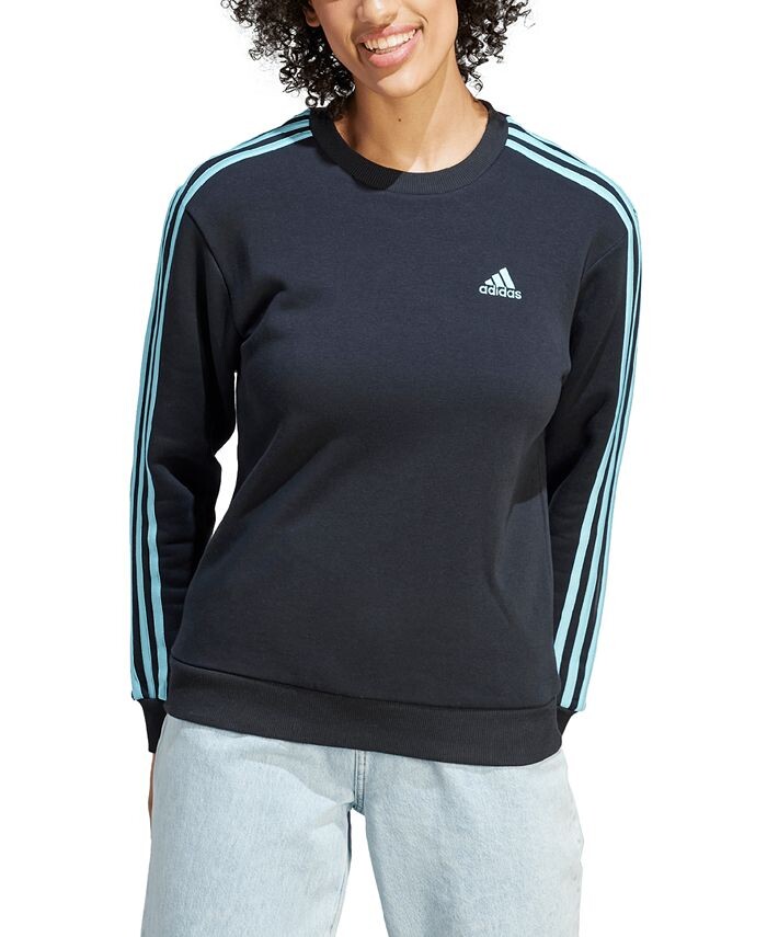 

Женский свитшот с круглым вырезом из хлопкового флиса с 3 полосками adidas, черный