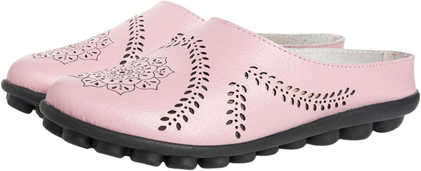 

Повседневные сандалии-тапочки с вырезами для женщин, удобные дышащие мюли, летние балетки, комфортные лоферы на плоской подошве, кожаные слипоны-лоферы Generic, розовый