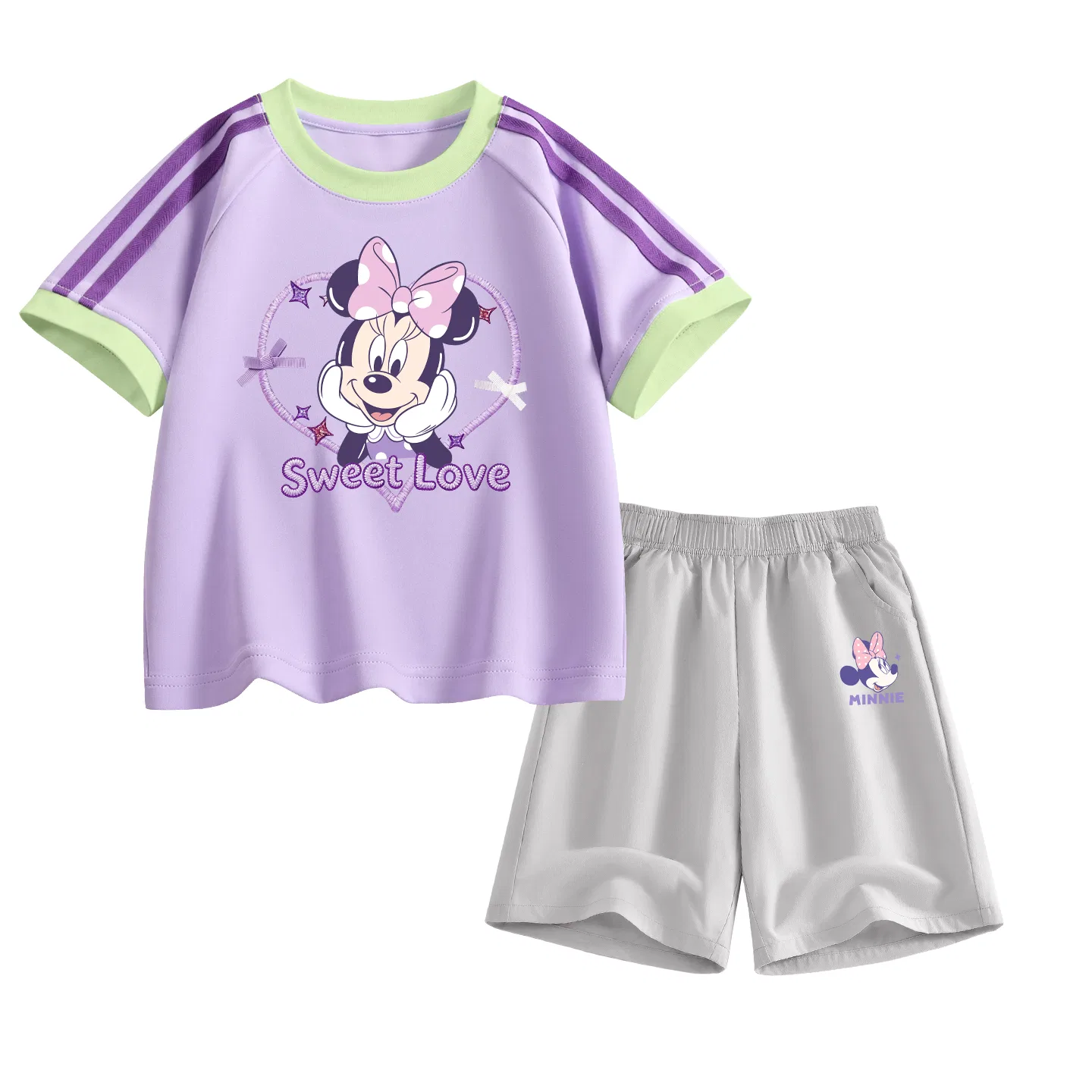 Спортивный костюм для детей Disney с круглым вырезом, дышащий, фиолетово-серый