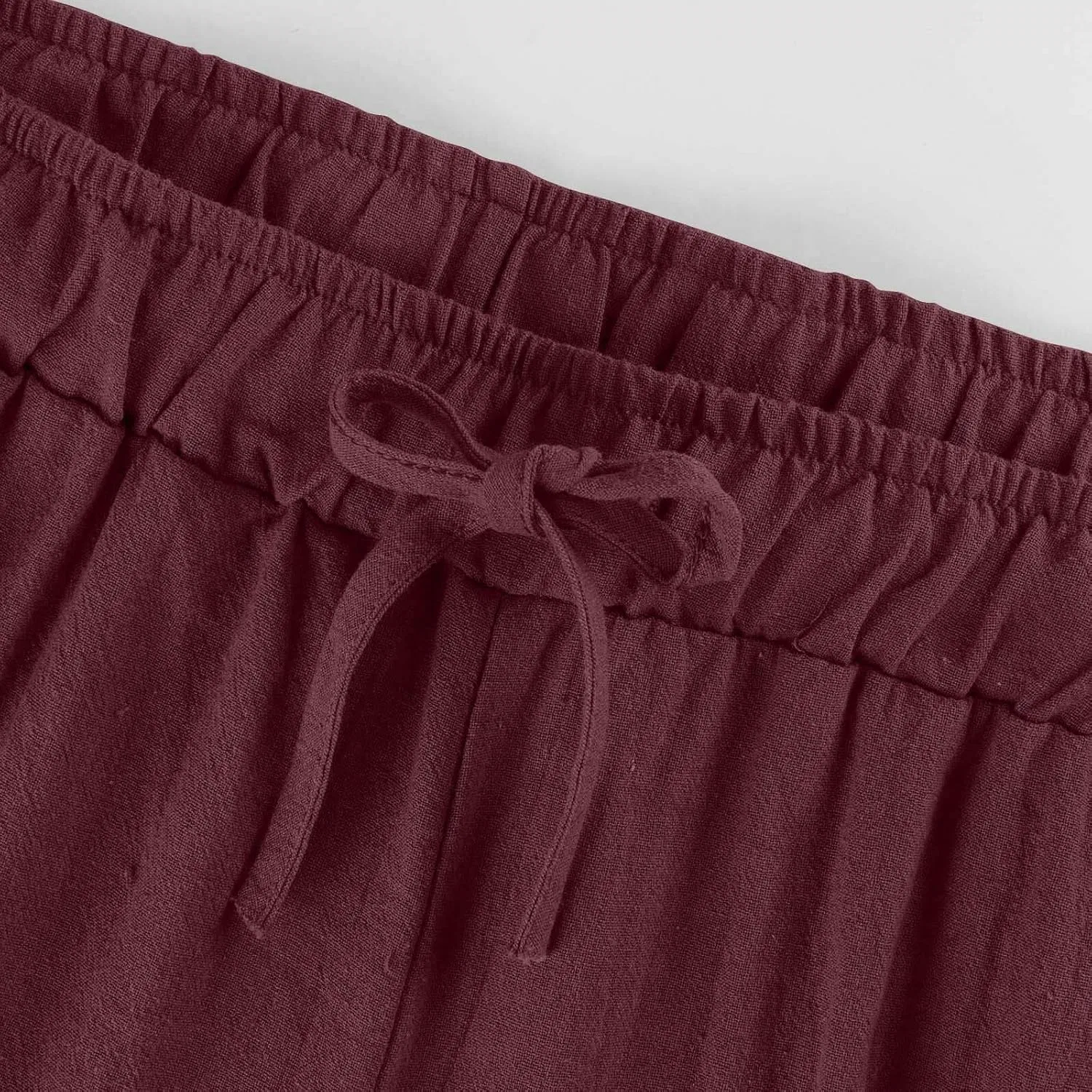 Льняные капри для женщин Plus Size Petite с широкими штанинами палаццо, укороченные свободные брюки капри с карманами, повседневная летняя одежда Generic, 02#Wine — фото 4