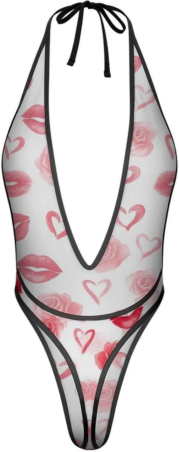 Valentine's Day Женский комбинезон Белье Sexy Deep V Halte Bodysuit Цельный купальник Тонг Generic, Style-4 — фото 3