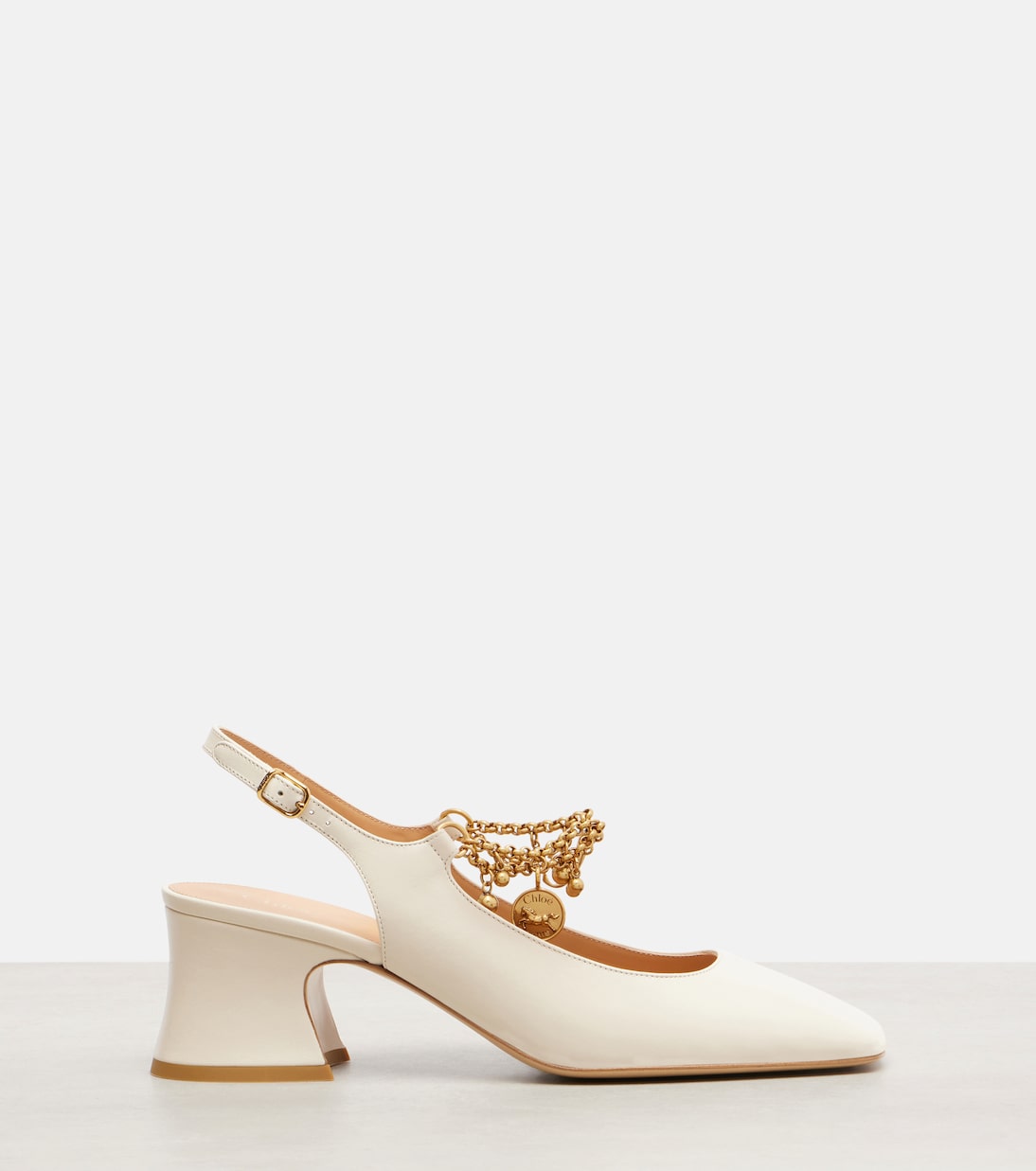 Кожаные туфли-лодочки Chloé Charms 55 с открытой пяткой Chloé, Eggshell — фото 4