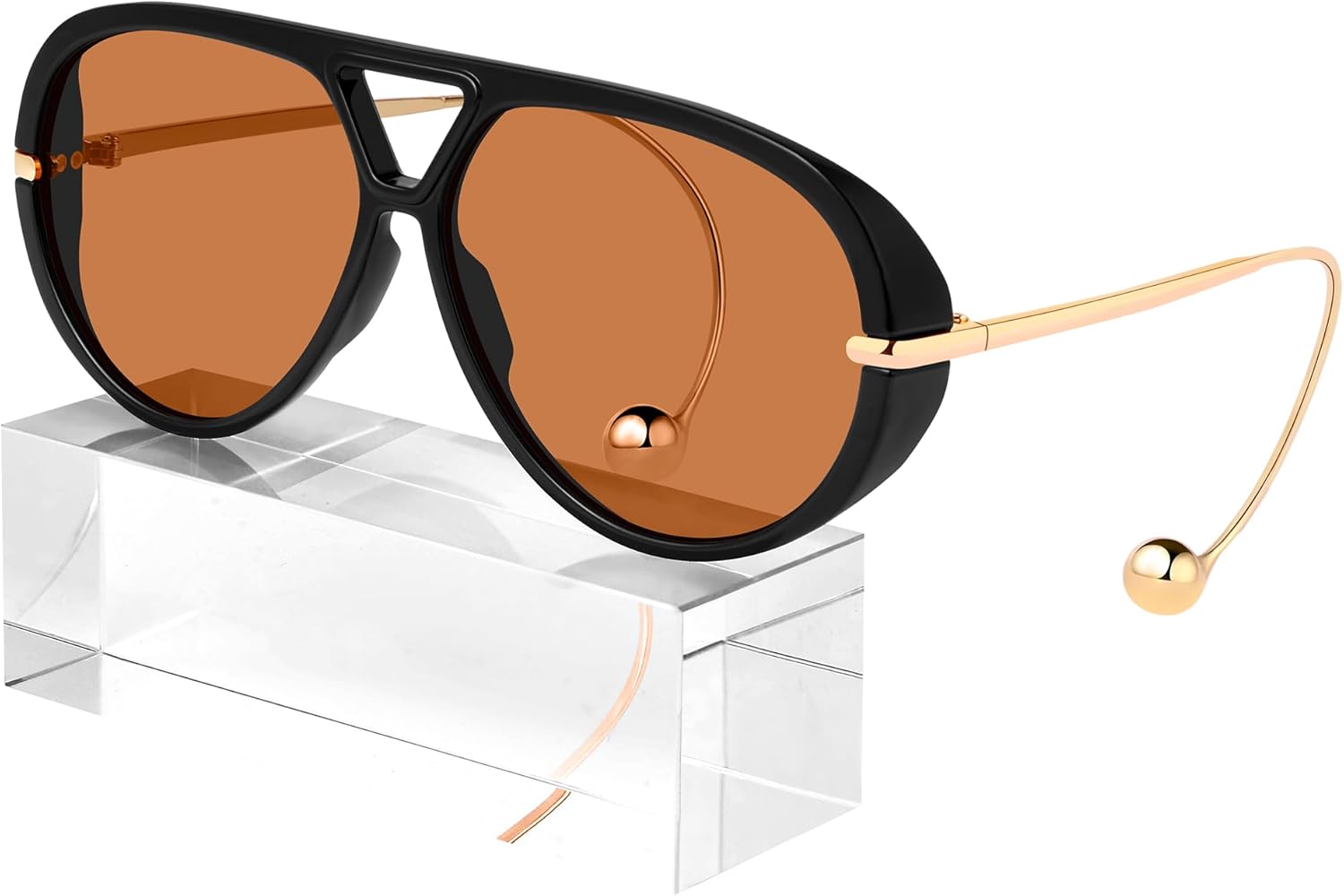 

Винтажные солнцезащитные очки-авиаторы KesaPlan большого размера для женщин с серьгами, ретро-очки в стиле 70-х, крупная оправа, 2025 год, роскошные модные солнцезащитные очки, A2 Black/Deep Brown