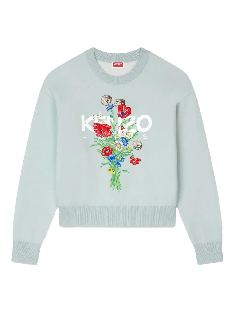 

Свитер с круглым вырезом и цветочной вышивкой KENZO, синий