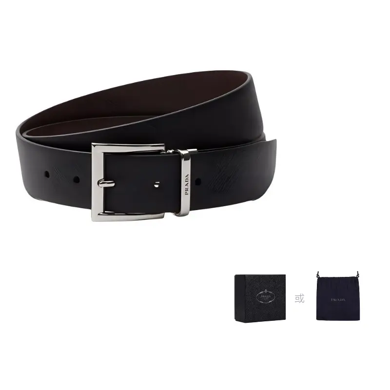 

Ремень с реверсивной пряжкой и логотипом PRADA, черный/коричневый