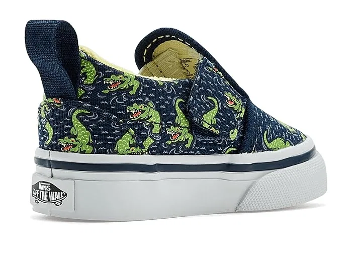 Кроссовки с липучками Slip-On V Vans Kids, Glow Croc Navy/Yellow — фото 4