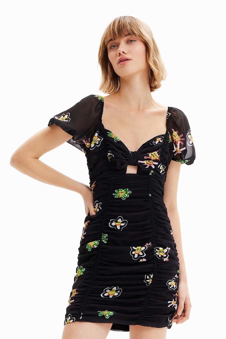 

Короткое платье с принтом и рукавами-фонариками Desigual, черный