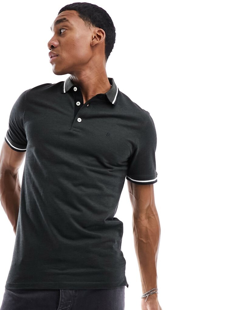 

Jack & Jones — приталенная рубашка-поло из пике цвета хаки с окантовкой и логотипом
