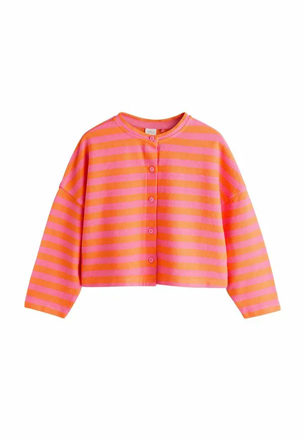 Кардиган в полоску с текстурной отделкой, прямого кроя. Next, Pink Orange
