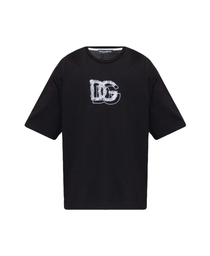 

Черная хлопковая футболка с вышитым логотипом. Dolce & Gabbana, черный