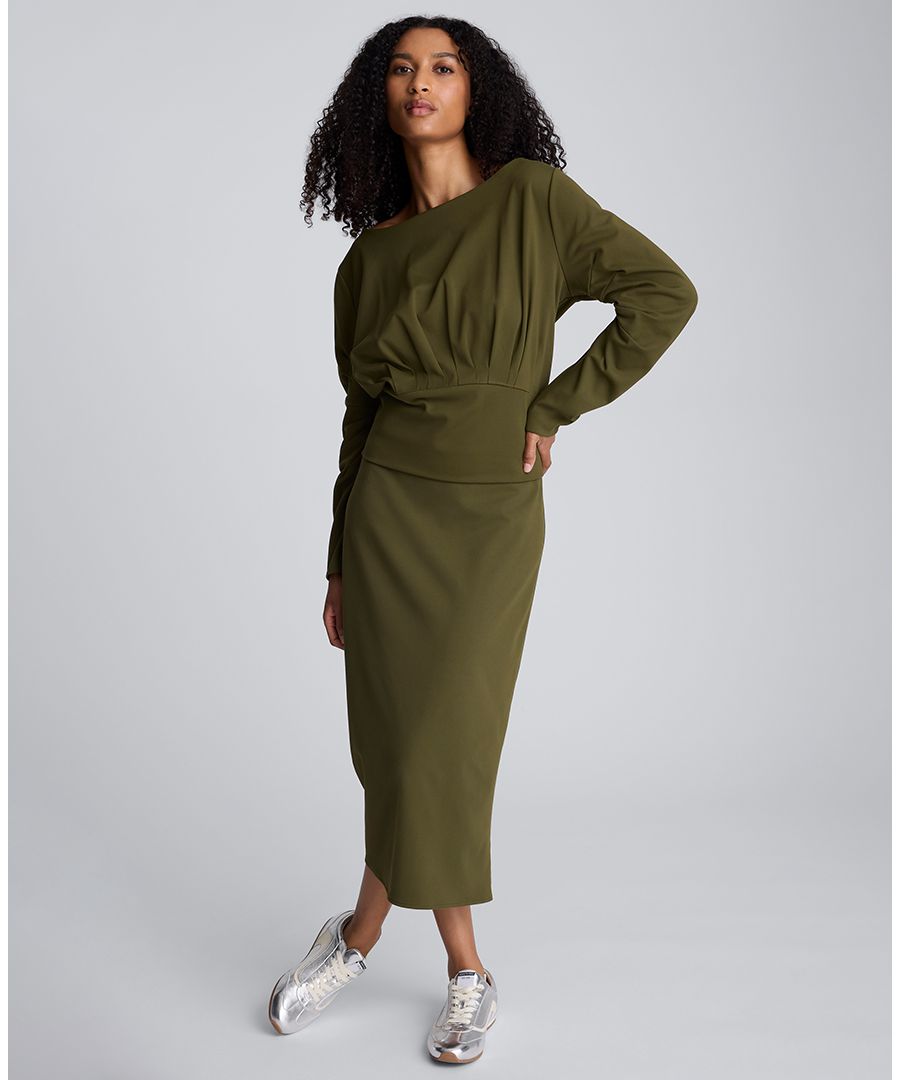 

Женская юбка миди с разрезом и застежкой на резинке Kenneth Cole, Olive Green