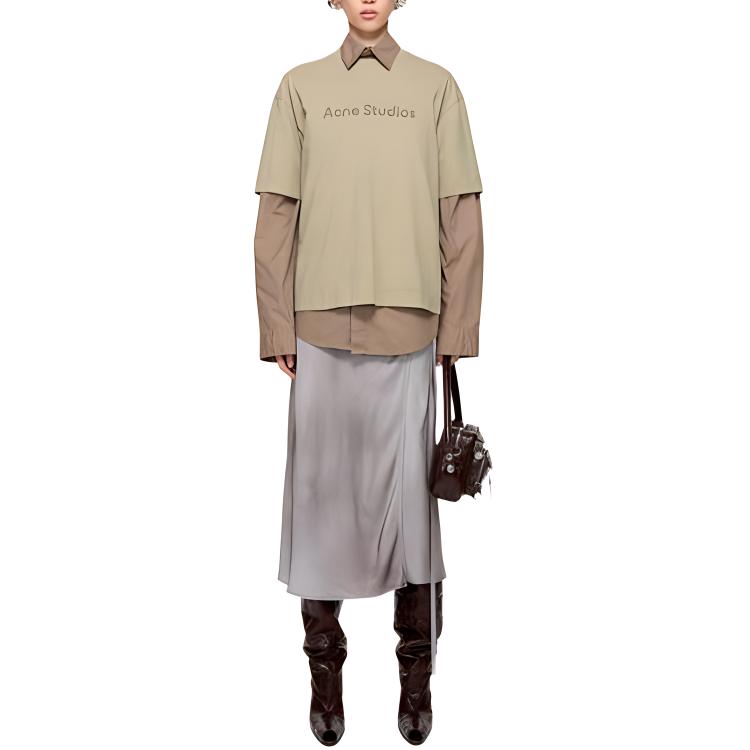 Сатиновая юбка миди с запахом Acne Studios, мультиколор/серый — фото 4