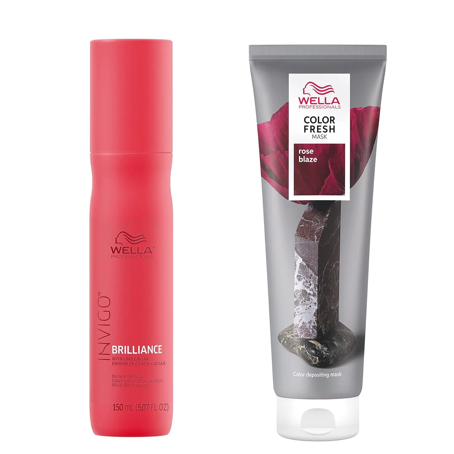 Wella Professionals Color Fresh маска для волос, Rose Blaze, Natural Shade, временное окрашивание, без повреждений, цветная маска с маслом авокадо + Invigo Brilliance Miracle BB спрей для защиты цвета